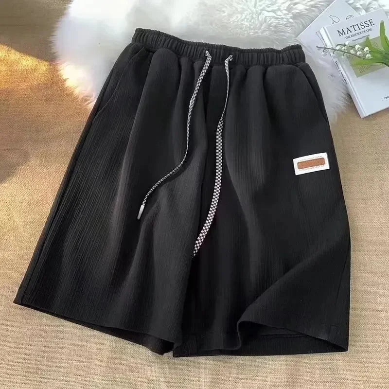 2024 Summer New Men's Women's Hong Kong Style Simple Basic Straight-Leg Casual Ice Silk Draped Shorts