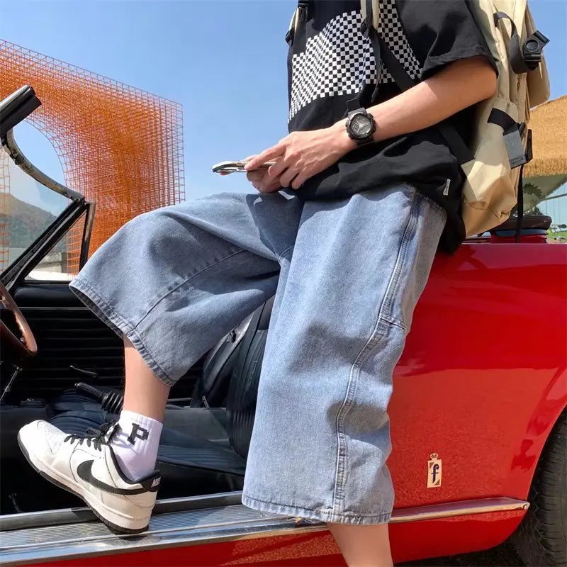 Multi-pockets Cargo Pants Summer Short Jeans Breeches Hip Hop Streetwear Baggy Denim Shorts Casual Wide-leg Capris Pants 5XL-M