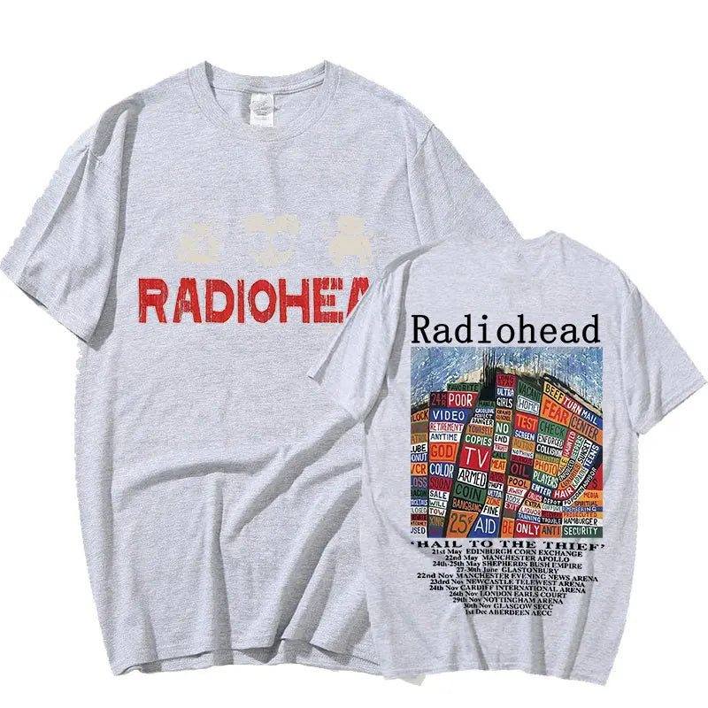 Radiohead Vintage Print T Shirt Men's Oversized 100% Cotton Unisex T-shirts Hip Hop Rock Band Hail To The Thief Music Album Tees
