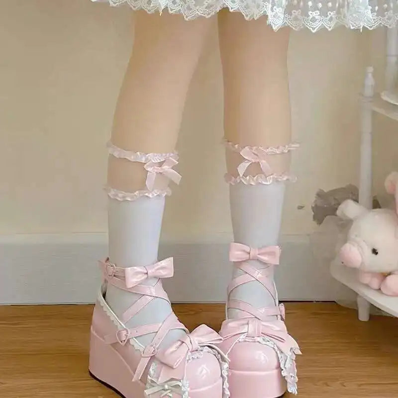 women Lolita shoes summer Lovely Girls lolita Cute Butterfly-knot Platform Shoes Sweet Rabbit Ears Mary Janes Elevator Shoes