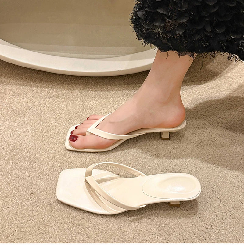 Summer Women Clip Toe Slippers Comfort Low Heel Slides Shoes Ladies Casual Dress Street Style Sandalis