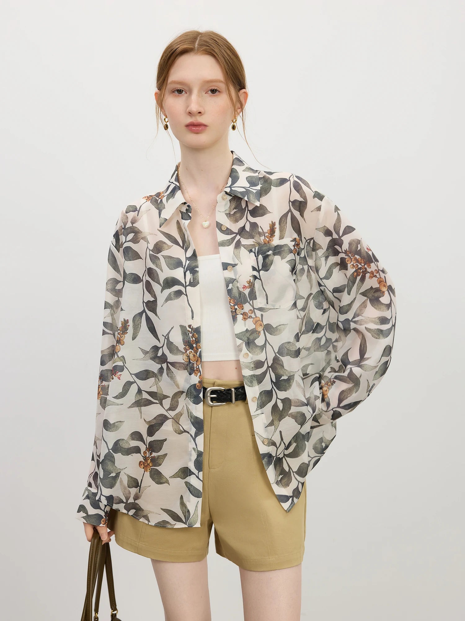 FSLE Holiday Style Plant Print Loose Shirt For Women Summer 2025 New Arrival Temperament Commuter Chic Shirt 25FS12848