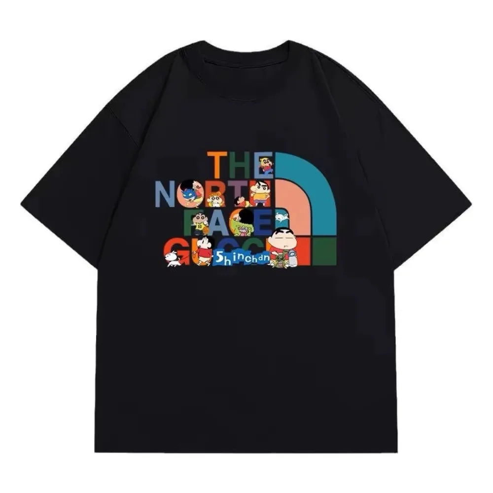 American Retro Trendy Brand Animation Joint Summer Short-sleeved T-shirt Men and Women Summer Pure Cotton New Loose Couple Top