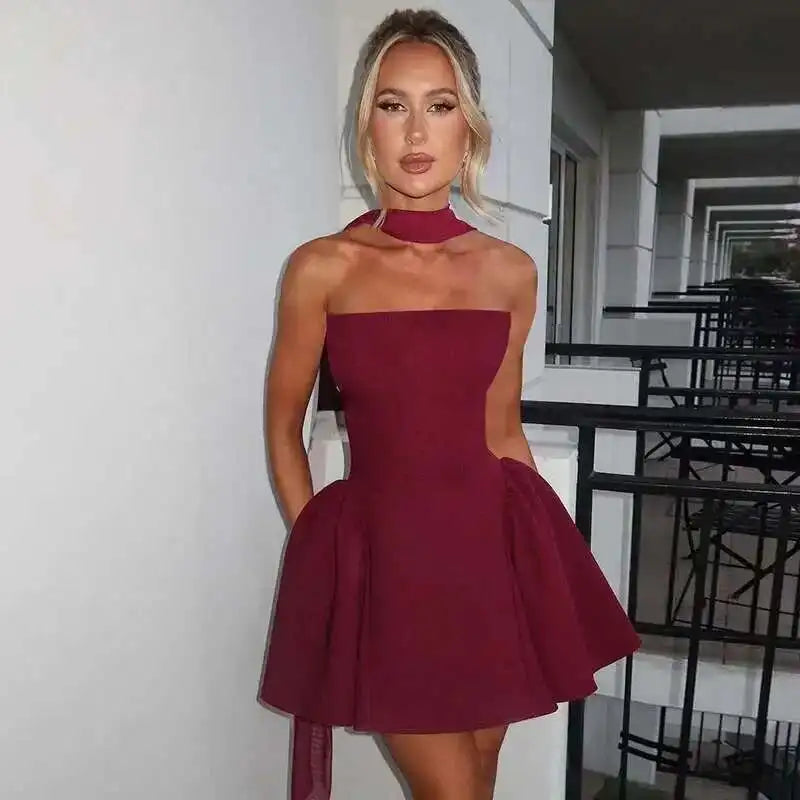 Avrilyaan Deep V Off Shoulder Backless Sexy A-line Dress Women Elegant Party Dress Slash Neck Bodycon Mini Summer Dress Vestidos