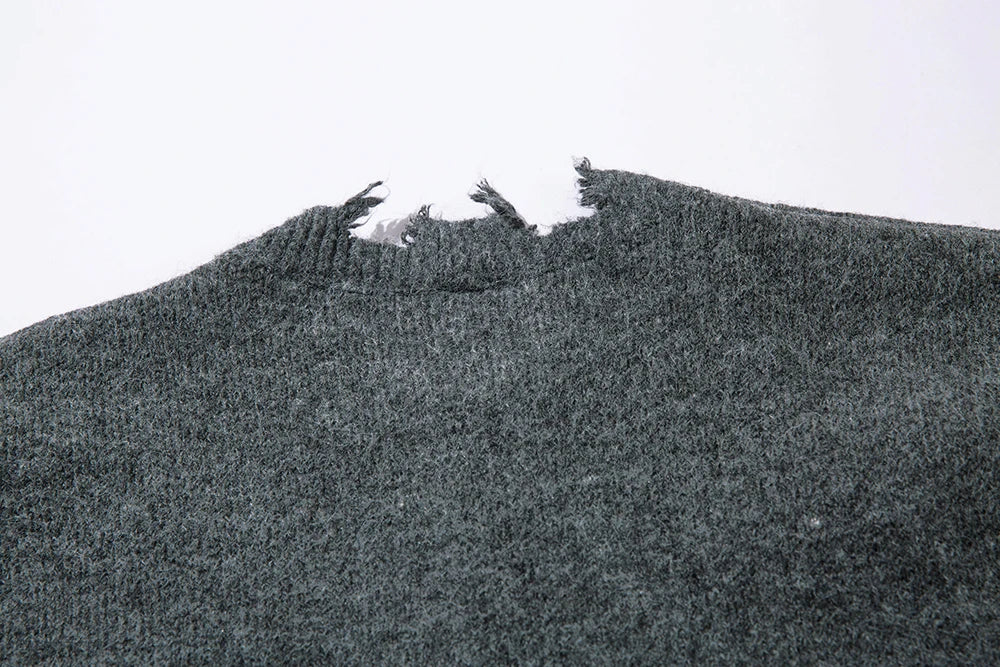 Half Zipper Frayed Hem Ripped Solid Knitted Sweaters Mens and Womens Autumn Baggy Pullover Sweater Oversized Loose Clothes