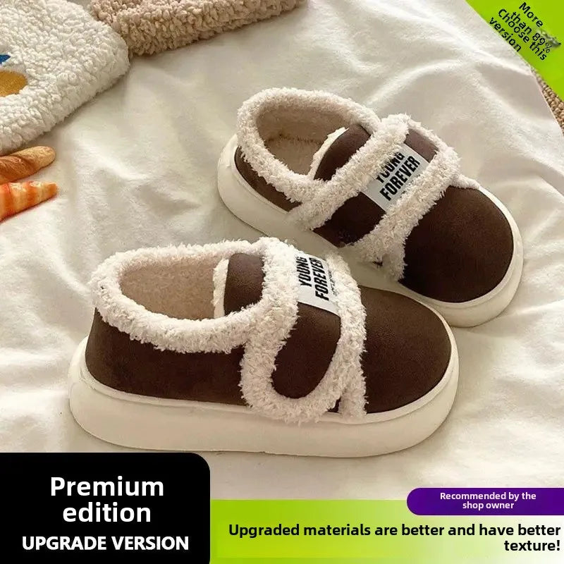 Thick-Soled Cotton Slippers For Women Winter Indoor Home Use Non-Slip Fleece-Lined Warm Cotton Shoes Outerwear Winter