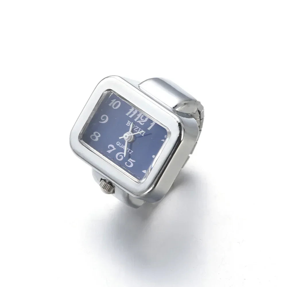 Colorful Watch Ring Women Men Retro Sliver Pointer Quartz Clock Finger Rings Punk Alloy Strap Watches Jewelry Accessories