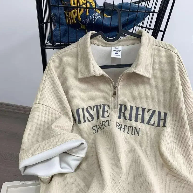 American Style Vintage Polo Shirt For Men Sleeves Business Fashion Trendy Brand Ins Trendy Fluid Shirt Half Sleeve Summer Wear