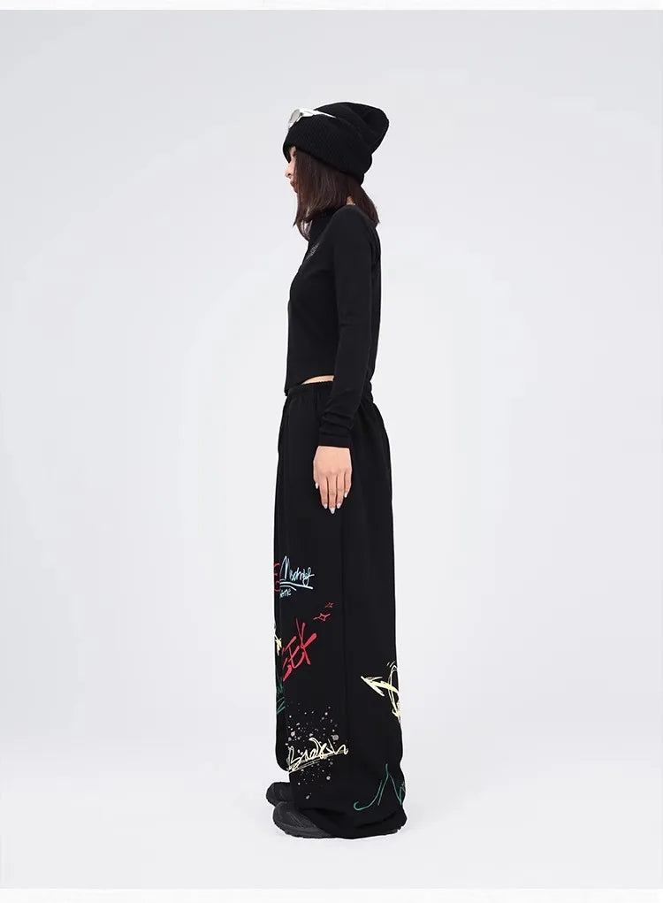 CBXLAB Street Dance Women' s Black color graffiti hip hop long pants autumn and winter street jazz soft and firm dancing sports