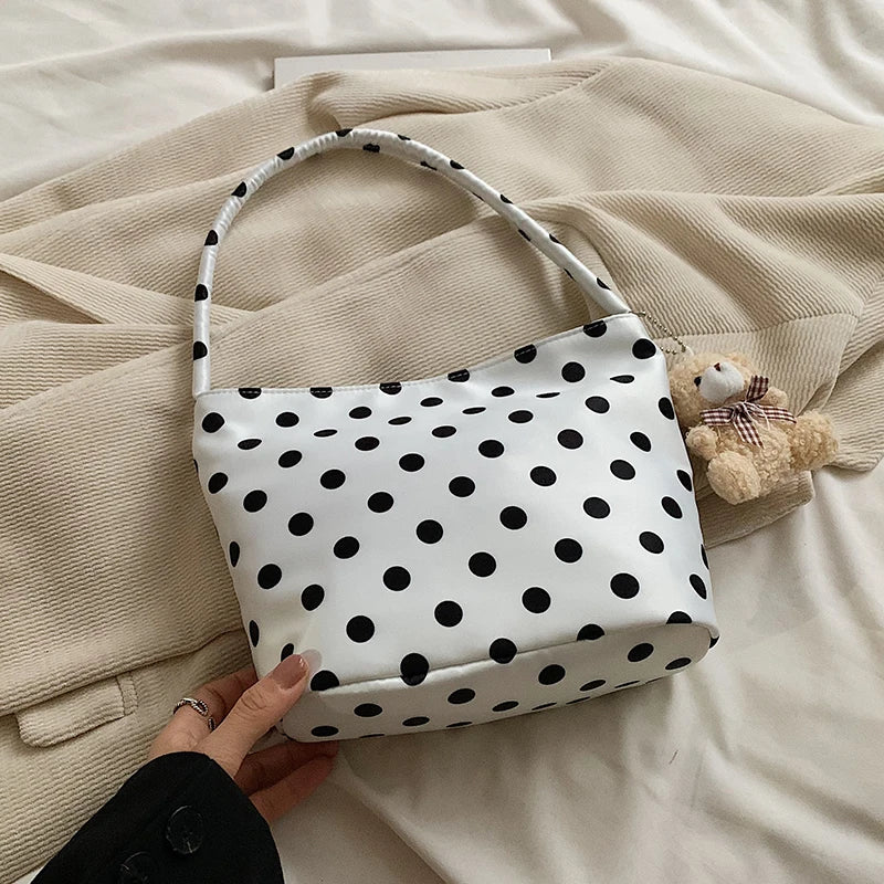 1pcs pure color polka dot shoulder bag fashion armpit bag bucket bag comes with pendant