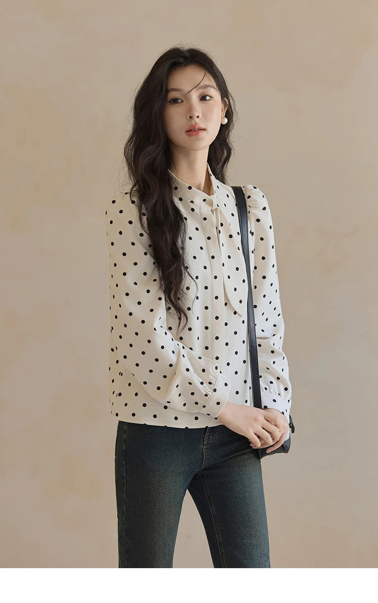 MISHOW Wave Point Long Sleeve Brushed Blouse Rabbit Ear Collar 2024 Winter Women Clothes Temperament Thickened Shirts MXD56X1697