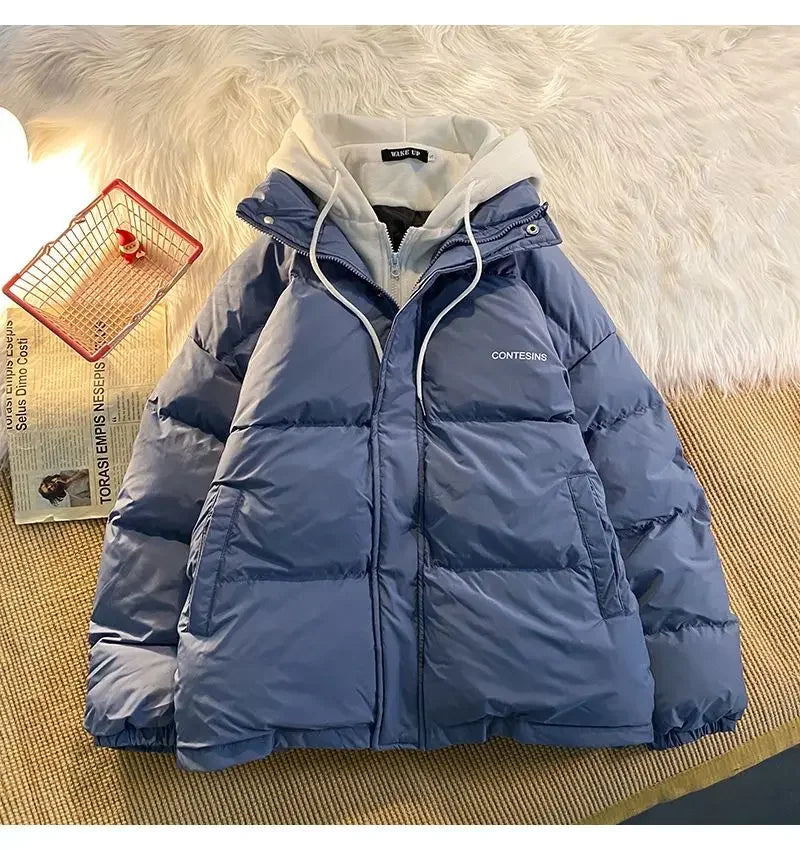 Y2K Multi-functional Fake Two Pocket Zipper Down Jacket Thick Coat Korean Version Winter New Winter Leisure Cotton Clothes Women