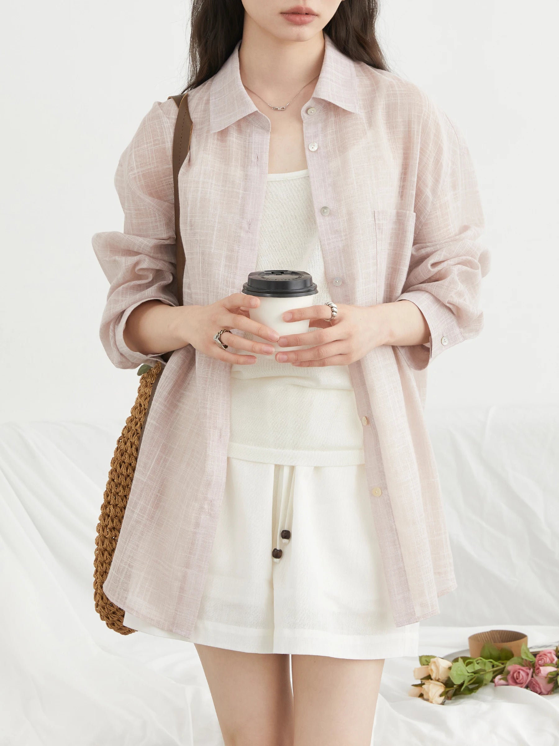 CHIC VEN New Women Shirt Retro Loose Casual Single Breasted Long Sleeve Back Slit Thin Transparent Female Blouses Summer 2025