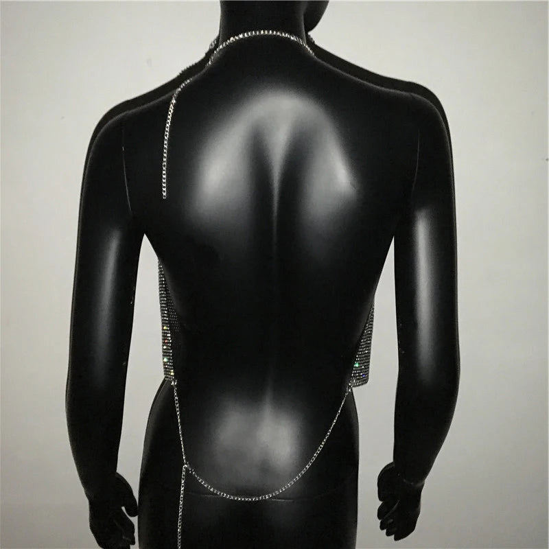 Festival Brilliant Rhinestone Backless Party Crop Top Women 2024 Summer Glitter Evening V Neck Diamonds Metal Tank Tops