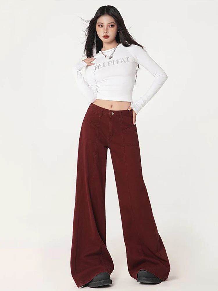 WCFCX STUDIO Women's Casual Baggy Jeans Streetwear Vintage Wide Leg Denim Pants Female Fashion Straight Trousers 2025 New