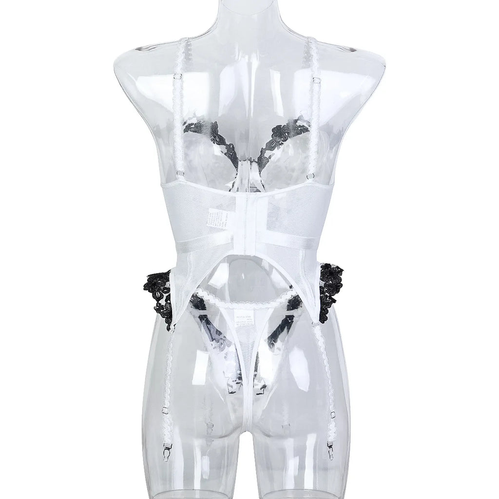 Lingerie Sexy Female Corset Sheer Stockings Garter Belt 3-Piece Erotic Set Suspender Lace Underwear Women OnlyFans Outfits