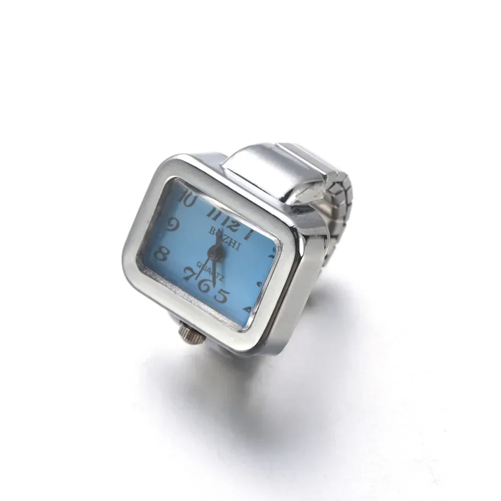 Colorful Watch Ring Women Men Retro Sliver Pointer Quartz Clock Finger Rings Punk Alloy Strap Watches Jewelry Accessories