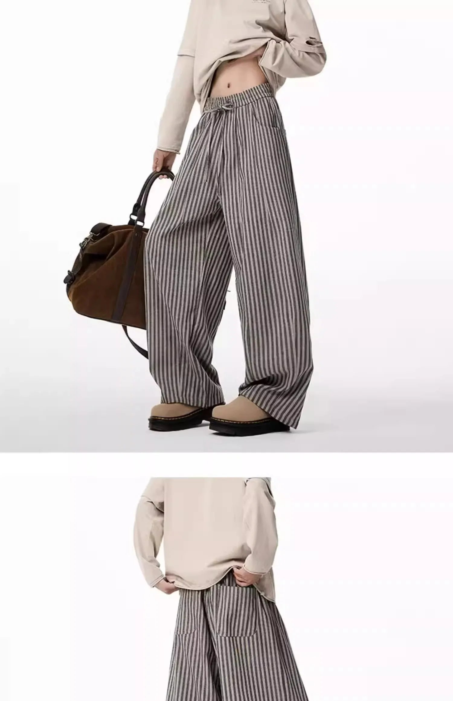 Women's Black Gothic Striped Long Pants Baggy Sweatpants Harajuku Y2k Emo Vintage Oversize Trousers Japanese 2000s Style Clothes