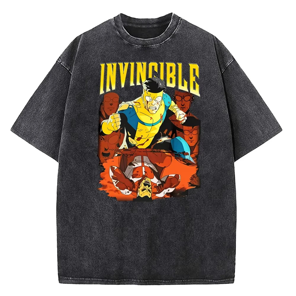 2025 Summer T-Shirts Men Women Invincible Hero Vintage Washed High Quality Cotton Clothes Short Sleeve Crew Neck Tee Shirt