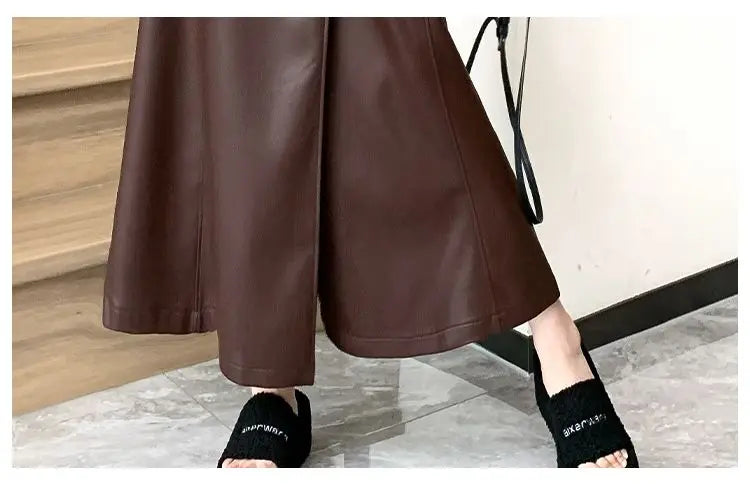 Women Clothing Autumn Winter Vintage Elegant Lace-up PU Leather Long Skirts Female Red High Waist Slim A-line Maxi Skirt Faldas