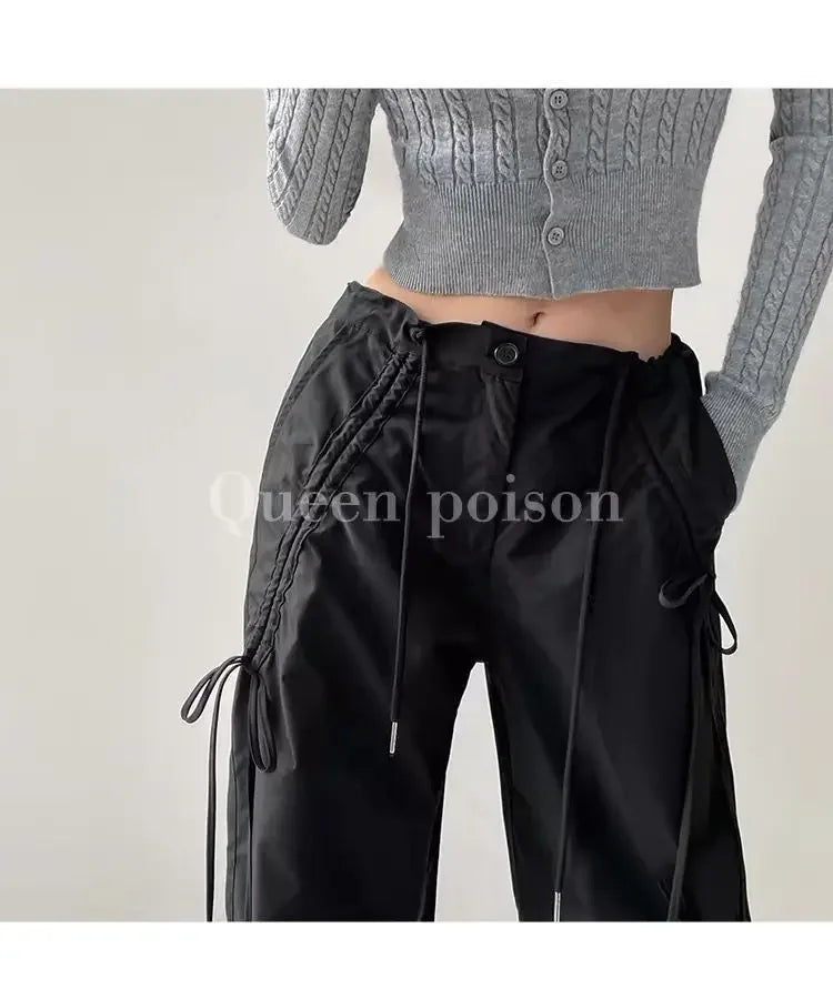 American Style Women's Summer Cargo Pants With Bowmint Green Drawstring Casual Bell Bottoms New 2024 Fashion Trend Long Pants