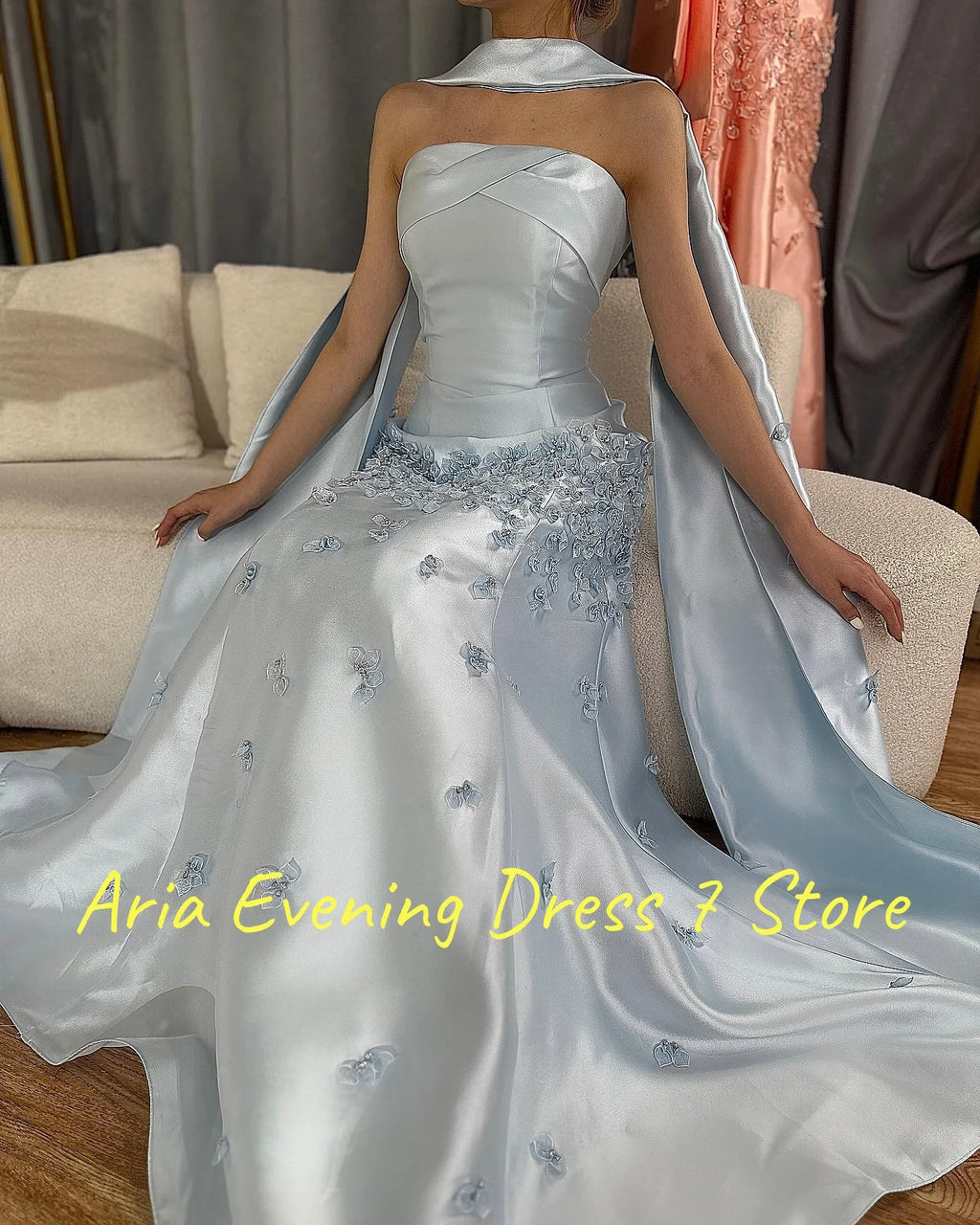 Customized Fashion Satin Crystal Pearls Evening Dresses High Quality Strapless Celebrity Gowns Custom Made Vestido De Noche