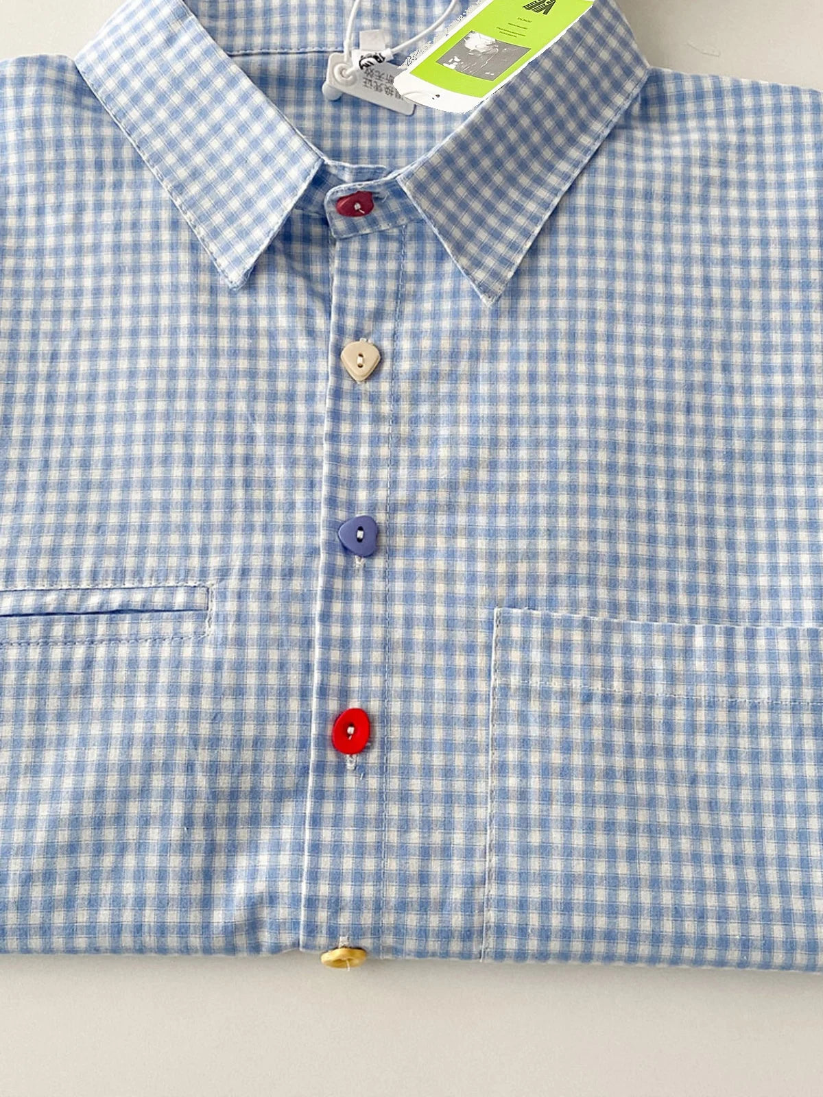 Blue Thin ort Sve Plaid irt Women Summer New Korean Sle  Inner Wear Loose Top Outerwear  Collar Multi Bu...