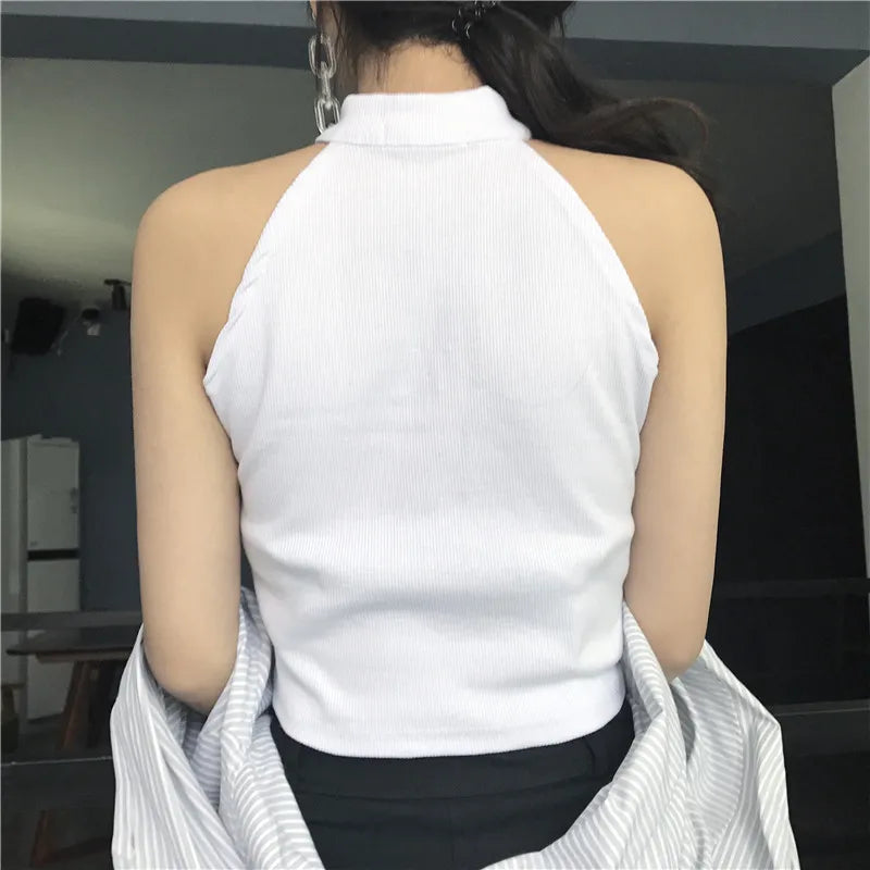 Retro Zipper Crop Tops Women Short Knitted Camisole Sleeveless Leisure Tank Top Camis Summer 2022 New