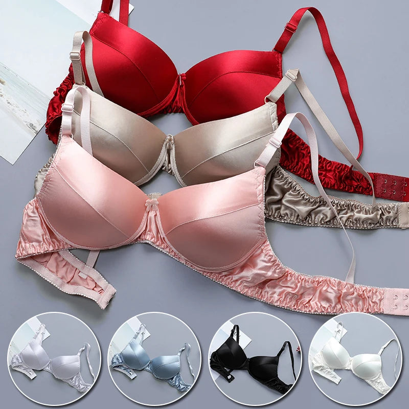 100% Mulberry Silk Push Up Bra Satin Ultra-thin Breathable Women Girls Sexy Brassiere Smooth Real Silk Female Lingerie Top Bra