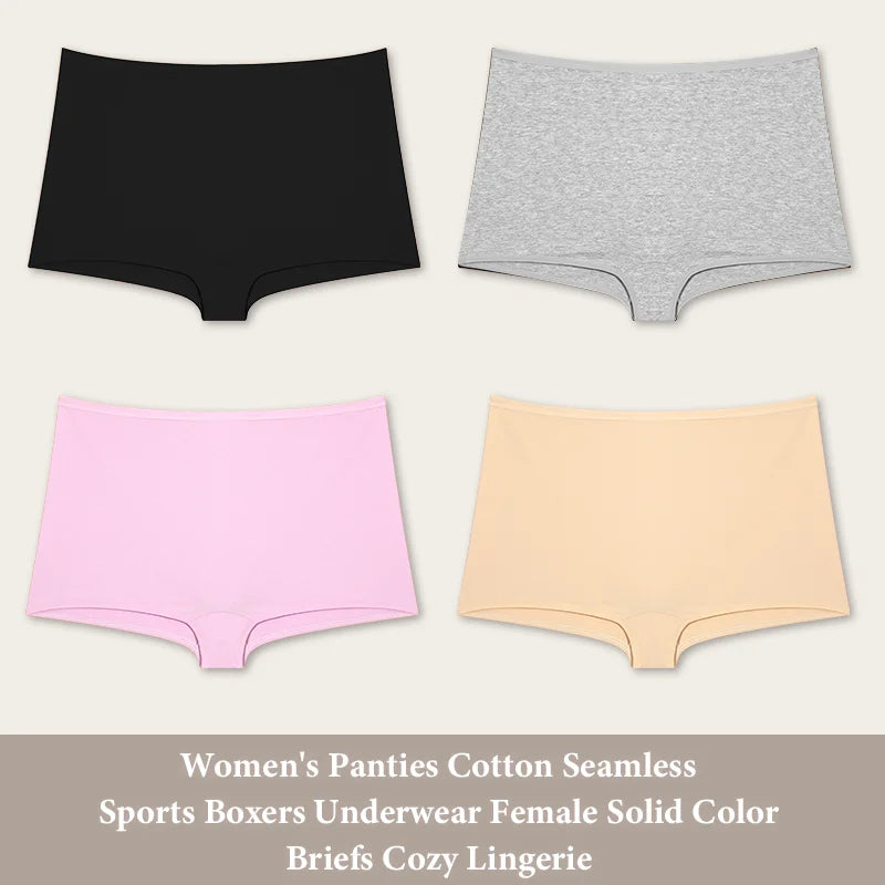 4PCS Women's Panties Cotton Seamless Sports Boxers Underwear Female Solid Color Briefs Cozy Lingerie Intimate Underpants XS-XL