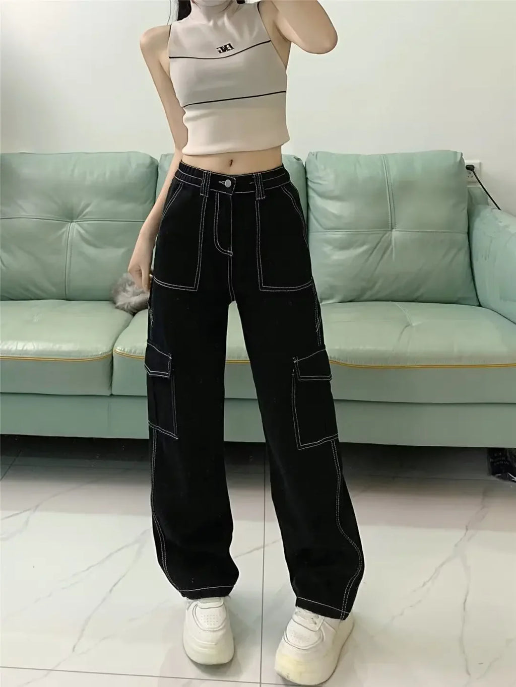 Jeans Women's Straight-leg Loose-fit Spring Autumn/winter 2024 New High-waisted Slimming Petite Wide-leg Cargo Pants