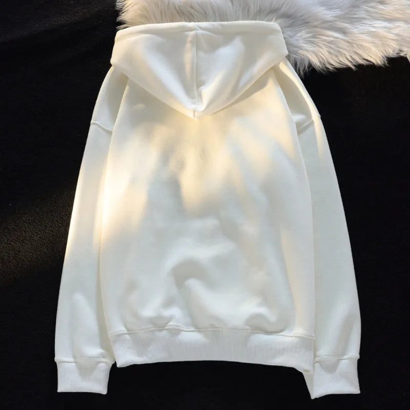 Japanese Kawaii Flock Embroidery Cartoon Cat Patchwork Hoodies Thicken Kangaroo Pocket Baggy Street Sweatshirt All-Matching Top