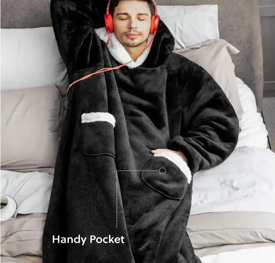 2024 Winter Super Long Flannel Blanket Winter Hoodies Sweatshirt Women Men Pullover Fleece Giant TV Oversized Blanket