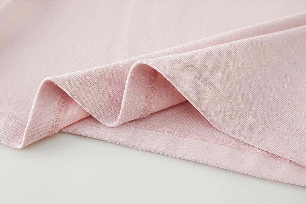 FSLE MInimalism Style Pink Straight Shoulder Short-sleeved T-shirt for Women 2025 Summer New Slim Fit Round Neck Top 25FS12113