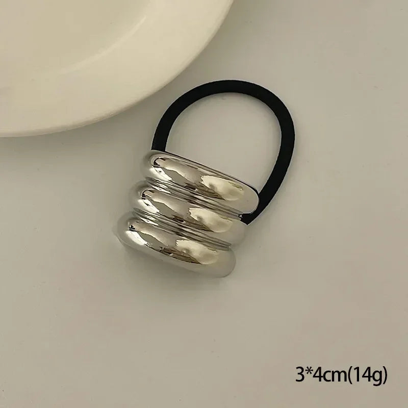 Fashion Punk Hair Bands Metal Irregular Double-Layer Elastic Hair Scrunchies Hair Rope Women  Ponytail Holder Hair Accessories