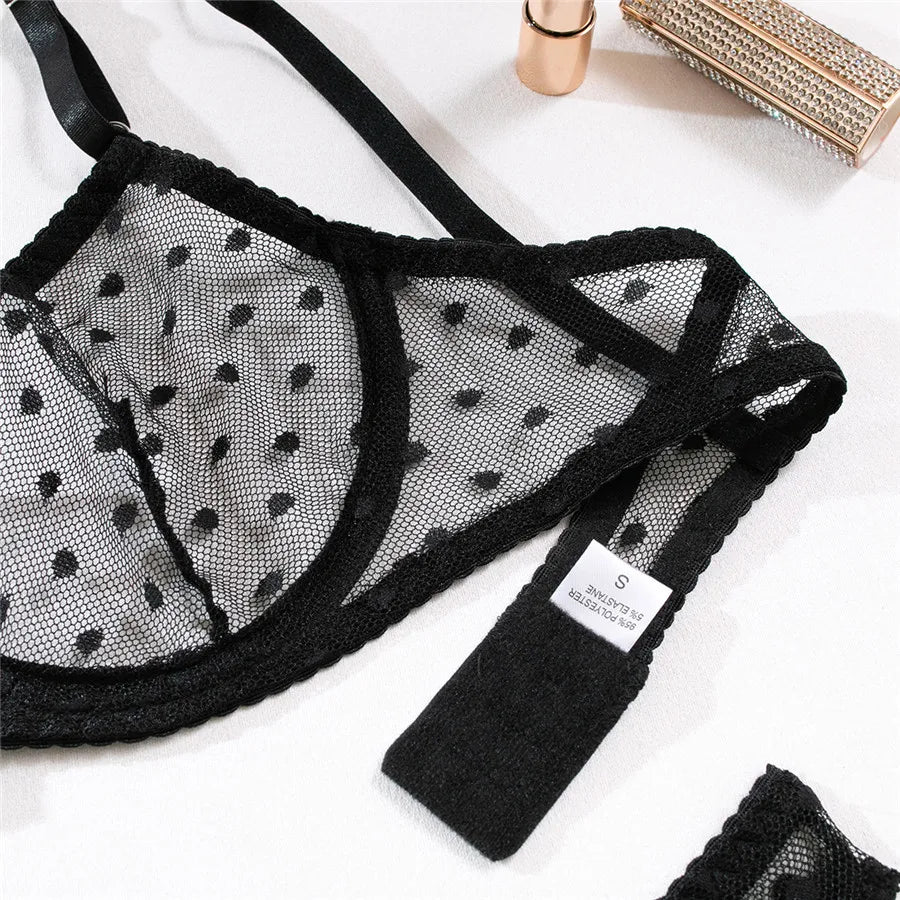 Sexy Women Lingerie Sets Lace Underwear Dot Romantic Transparent See Through Exotic Sets Underwire Pink Leopard Bra Brief Set