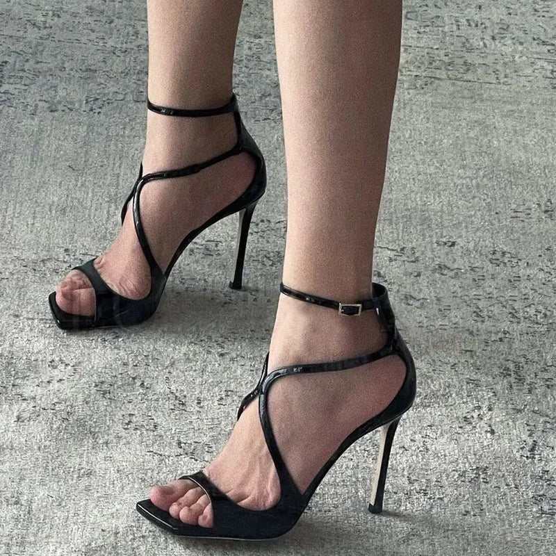 Sexy Luxury Satin High Heels Women Designer Party Dress Shoes Square Head Gladiator Sandals Female Slingback Sandals Women Pumps