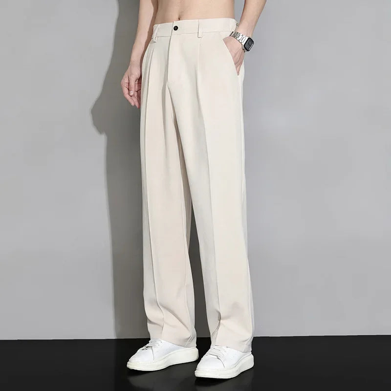 Summer Solid Color Fashion Straight Pants New Man High Street Casual Zipper Pockets Button Loose Korean Style All-match Trousers