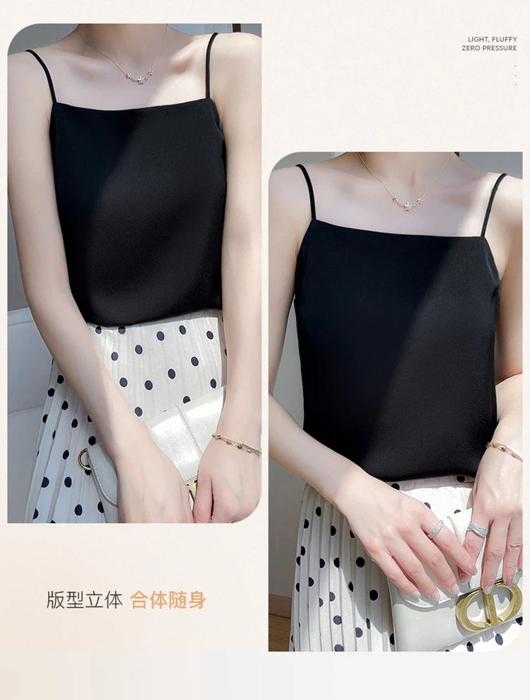 Women' Summer Sling One Line Collar Camis Cool Comfort Silk Suspender Sexy Suspender Top New Undershirt Fashion Thin Style Sling