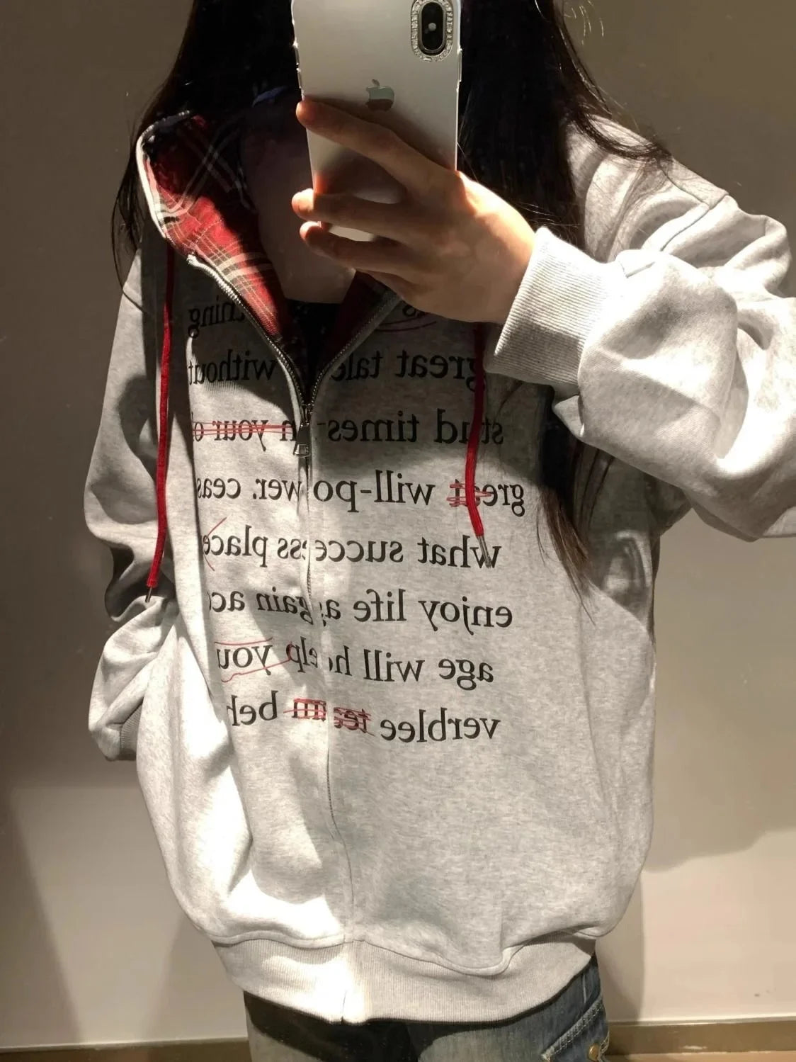 Hua Cotton Blend Milk Silk Hoodie Zipper Couple Jacket Retro Letter Patchwork Hat Sweatshirt 280g Vintage Style Women's Clothing