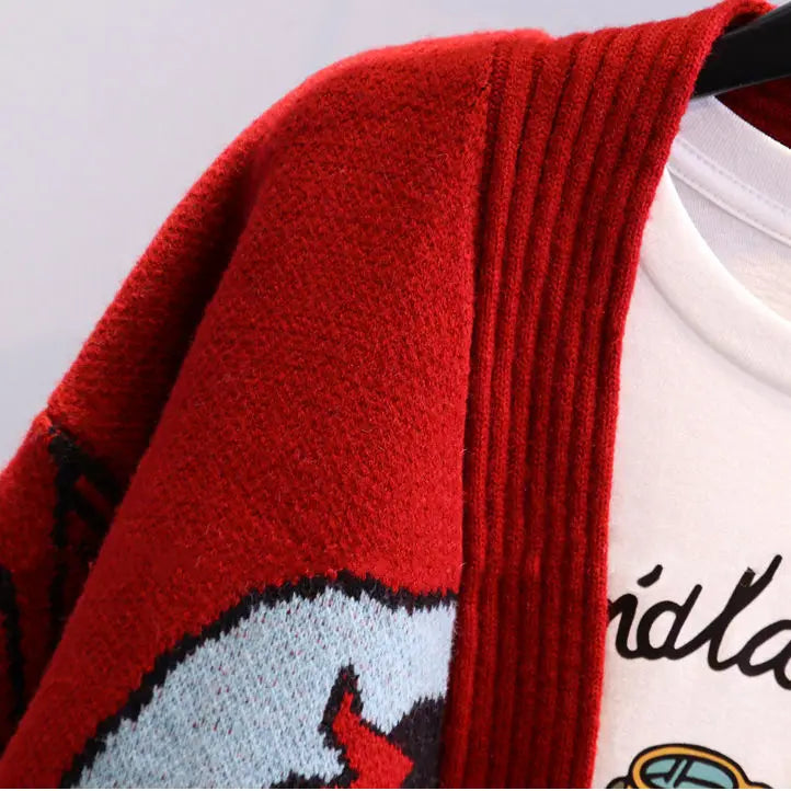 Disney Knitted Cardigan Japanese Donald Cartoon Sweaters for Women Coat Female Autumn and Winter Loose Wild Thicken Kawaii Tops