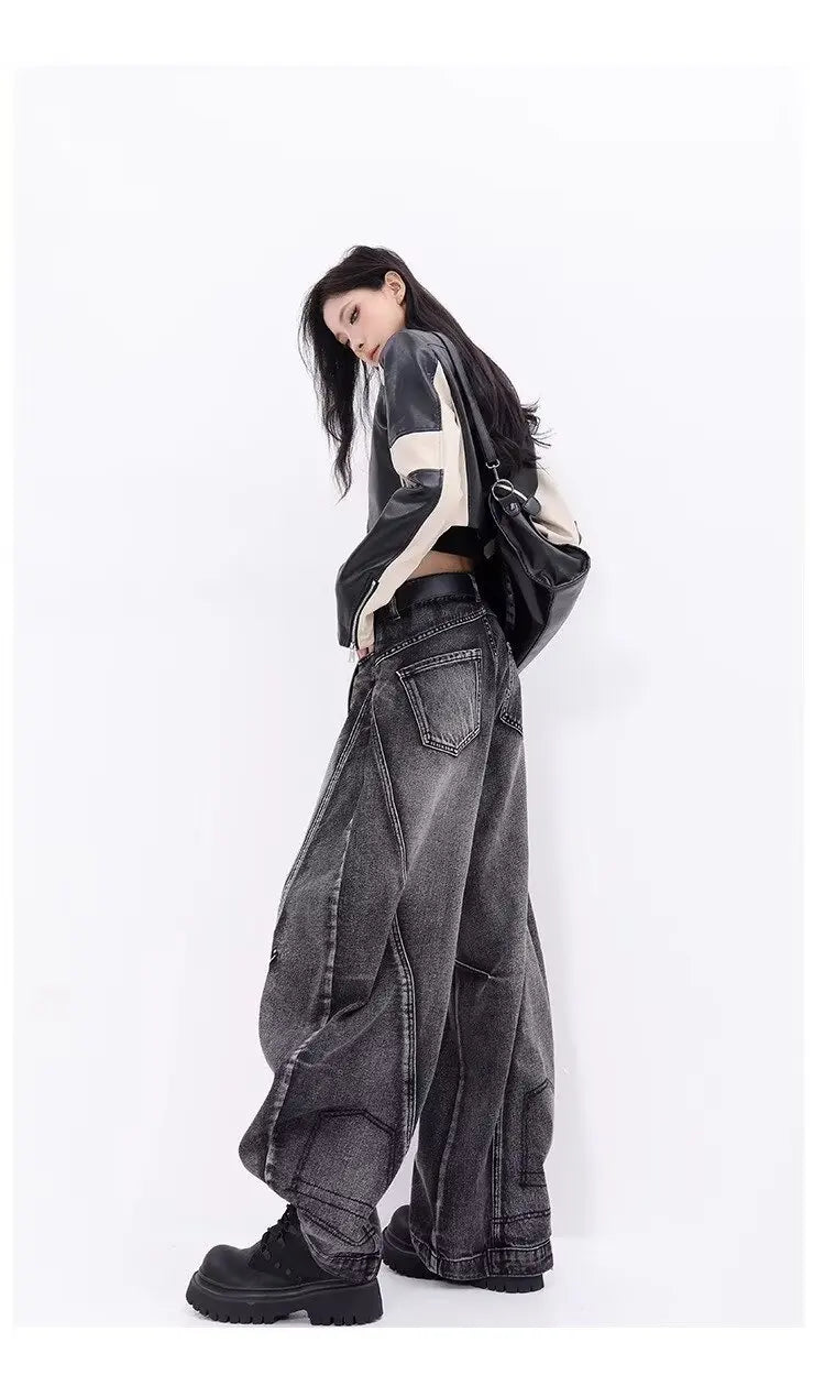 Design-sensual Wide-leg Jeans for Women in Spring and Autumn New Style High Waist Loose and Slimming Floor Baggy Women's