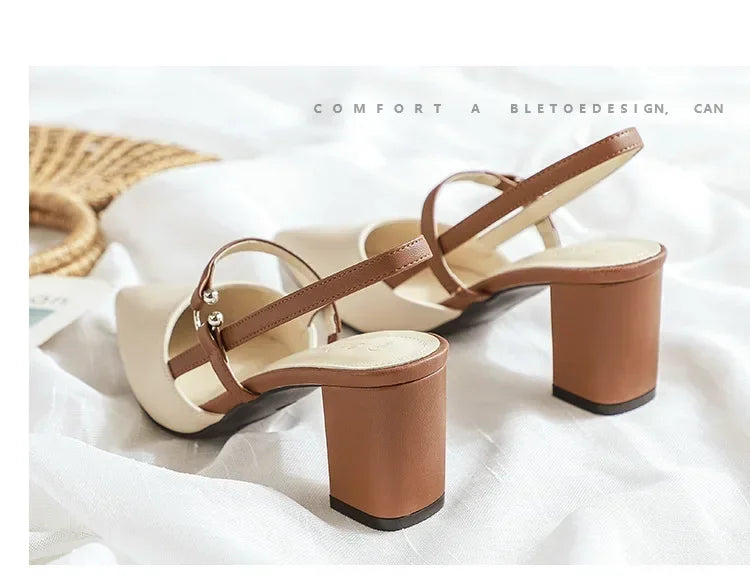 Shoes for Pumps Summer Elegant Chunky High Heels Pointed Toe Baotou Solid Ladies Shoes  Female Sandals Zapatillas Mujer 2024