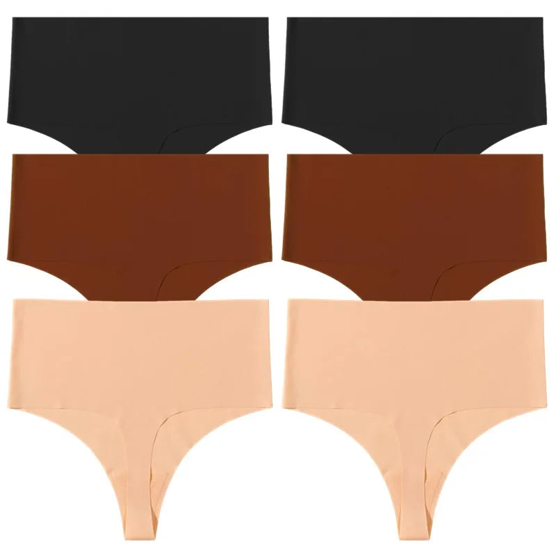 WarmSteps 6Pcs/Set High Waist Soft Women's Thongs Panties Traceless Slip Silk Female Lingerie Casual Yoga Underwear for Ladies