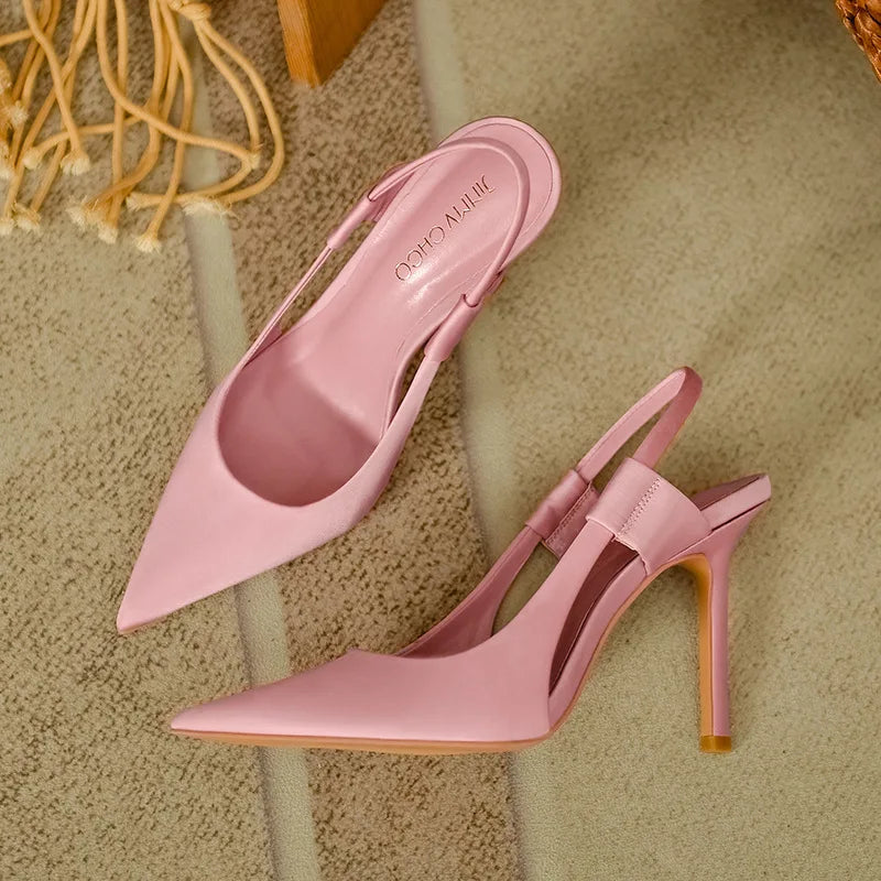 Luxury 2024 Pink Pointed High Heels Women's Slender High Heels Elegant New French Style Headed High Quality Summer Sandals