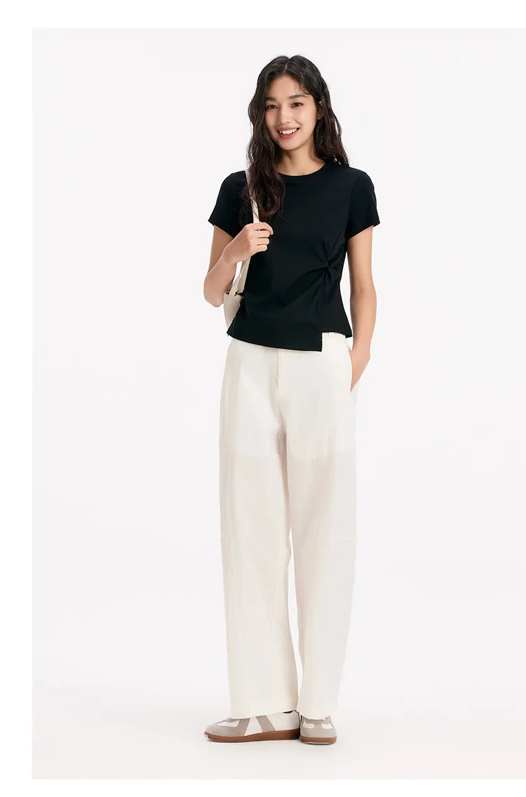 Semir Twist Knot Design Short Sleeve Tee Women Slim Fit 2025 Summer New Fashionable Casual Top