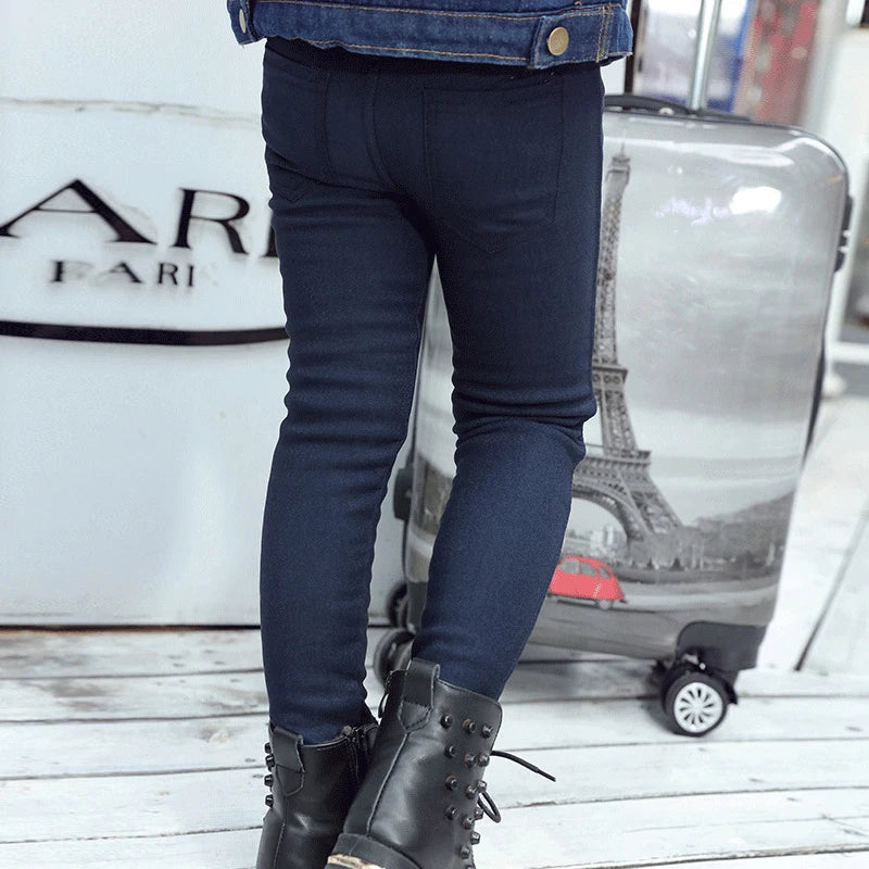 3-12-year-old girls pencil pants elastic baby Leggings 2024 new slim fit children's Leggings solid color imitation jeans