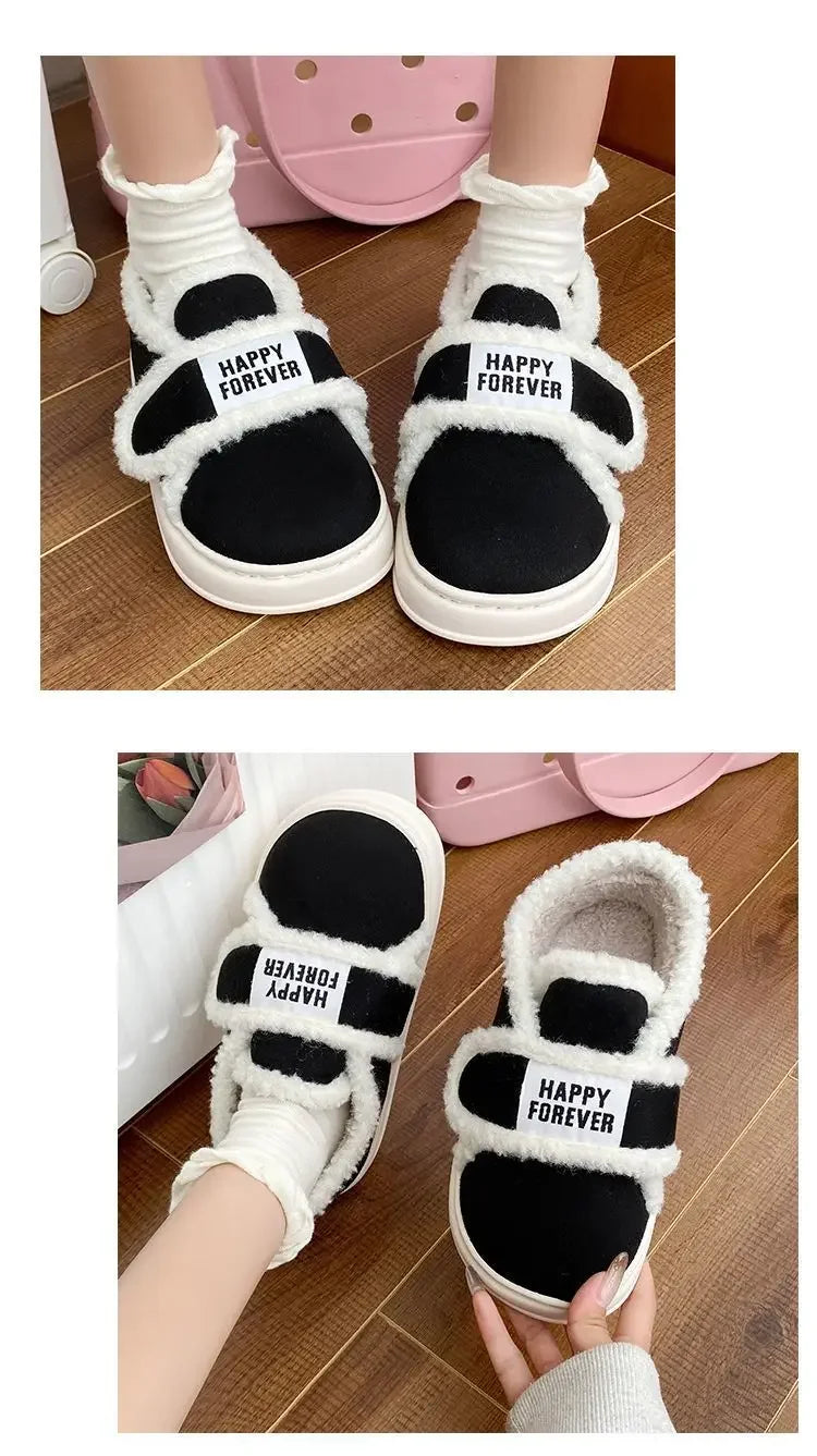 Thick-Soled Cotton Slippers For Women Winter Indoor Home Use Non-Slip Fleece-Lined Warm Cotton Shoes Outerwear Winter