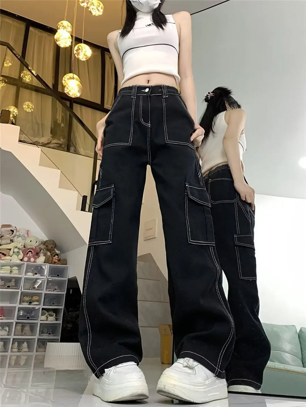 Jeans Women's Straight-leg Loose-fit Spring Autumn/winter 2024 New High-waisted Slimming Petite Wide-leg Cargo Pants