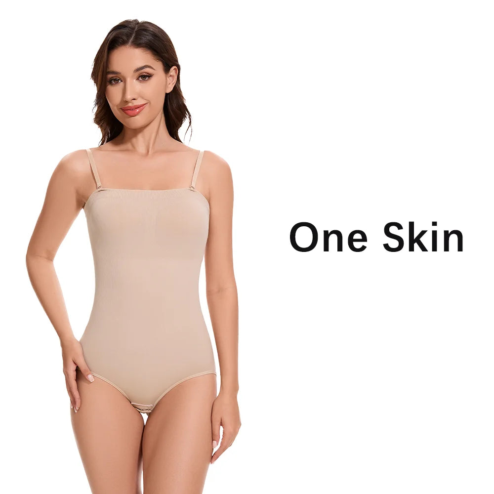 1 Piece Women Shapewear Bodysuit Removeable Shoulder Strap Body Shaper Seamless Tummy Control Slimming Flat Belly for Underwear